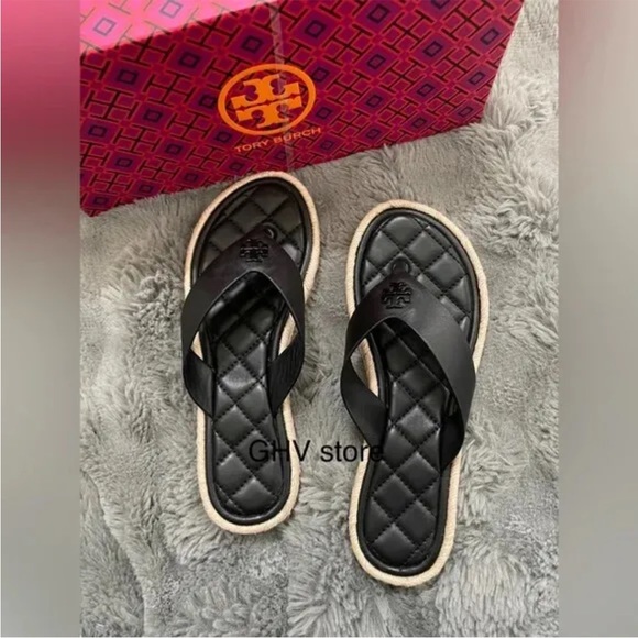 Tory Burch Quilted Espadrille Thong Sandal - Picture 2 of 7